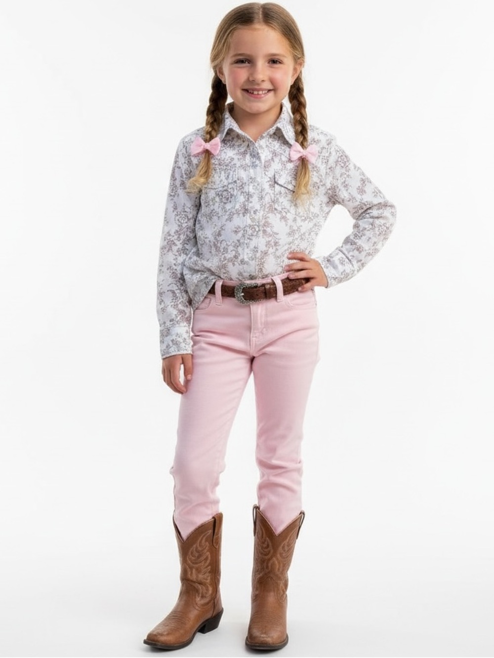 Limited Too Western Floral Cowgirl White Brown Button Vintage Shirt Girls Sz 6 7